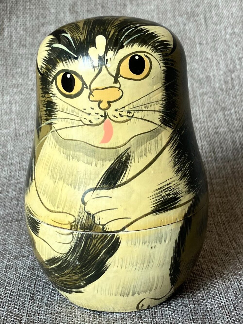 Cat Family Nesting Dolls Handmade/Hand Painted 5pcs Matryoshka, 4-1/2” Russian